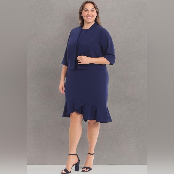 London Times Dresses & Skirts - NWT! London Times Navy Polished Hem Sheath Dress with Jacket
